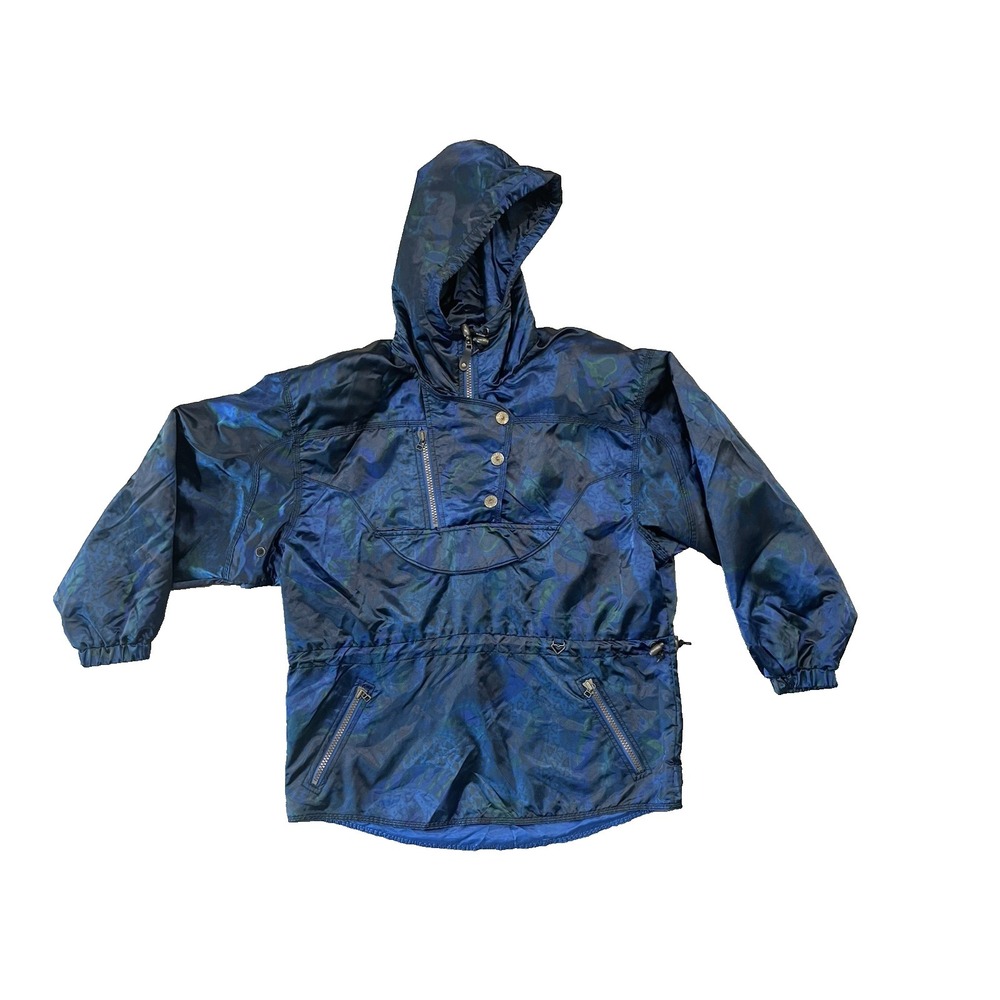 Obermeyer Women's Sz 12 Pullover Iridescent‎ Blue Floral Hooded Ski Jacket